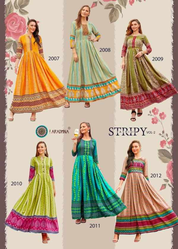 Aradhna Fashion Stripy 2 Heavy Cotton Anarkali Kurti Collection